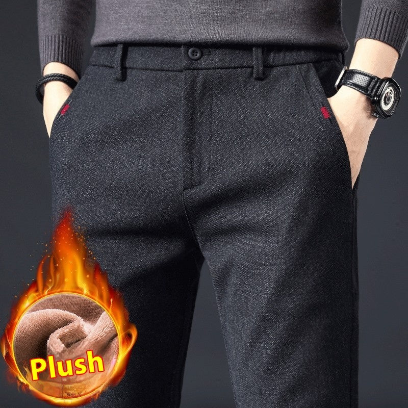 Style Autumn Brushed Casual Straight Business Middle-aged Father Men's All-matching Slim-fitting Long Pants
