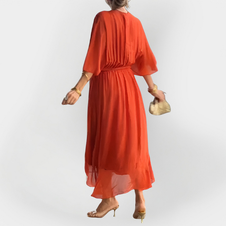 Monica Chiffon V-Neck Summer Dress with Elegant Flowy Design