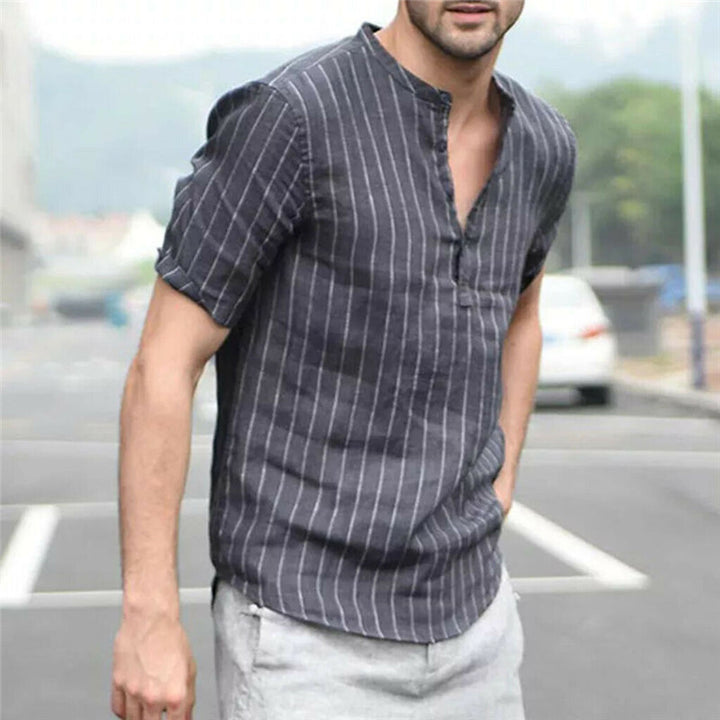 Nestor Short sleeve slim striped small collar shirt