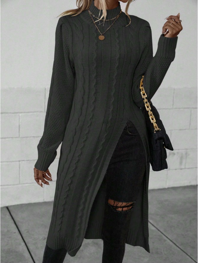 Nesia Women Crew Neck Long Sleeve Split Hem Minimalist Sweater