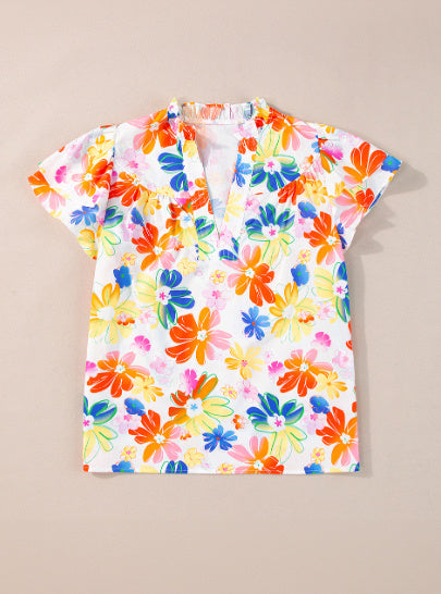 White Floral Bouquet Flutter Top
