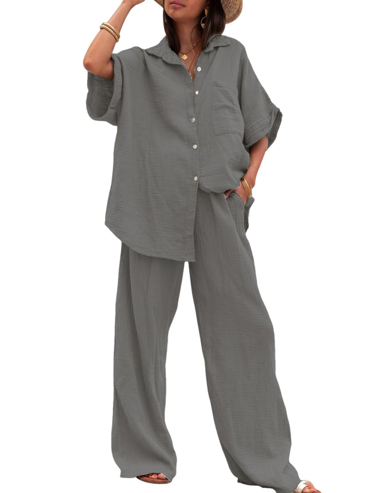 Liza Cotton And Linen Chiffon Suit Short Sleeve Women's Clothing