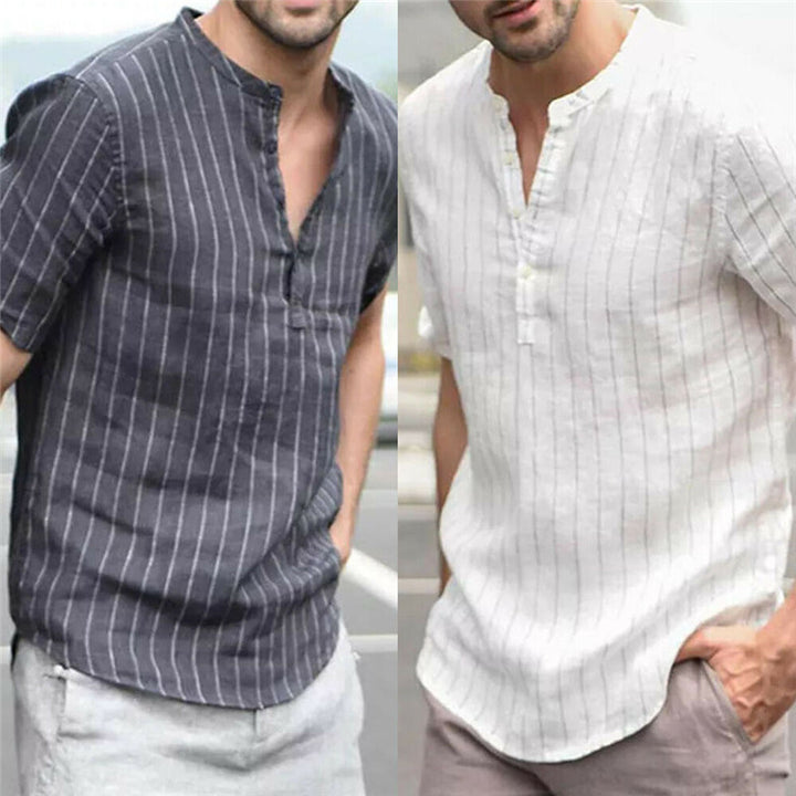 Nestor Short sleeve slim striped small collar shirt