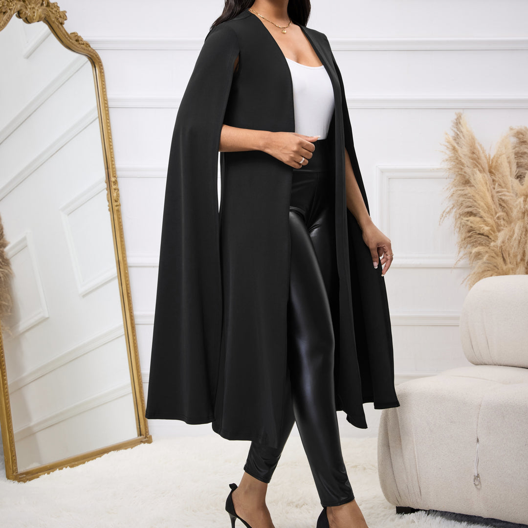 Women's Solid Color Long Cape Sleeve Open Collar Suit Jacket