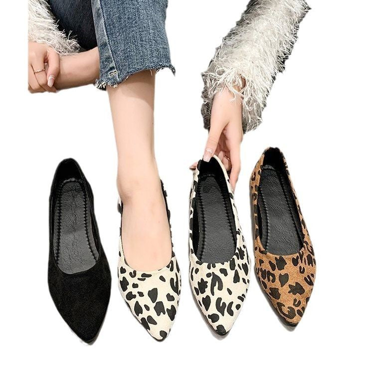 Fashion Flat Pointed Toe Shoes Leopard Print Women Flat Pumps
