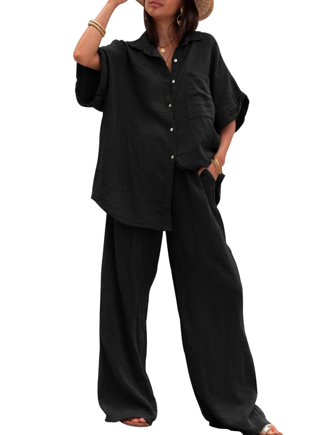 Liza Cotton And Linen Chiffon Suit Short Sleeve Women's Clothing