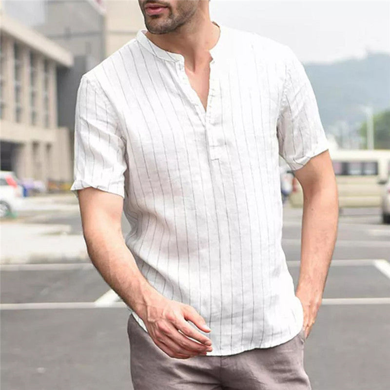Nestor Short sleeve slim striped small collar shirt