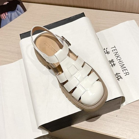 Retro Closed Toe Platform Hollow Sandals Women's Hole Shoes Women