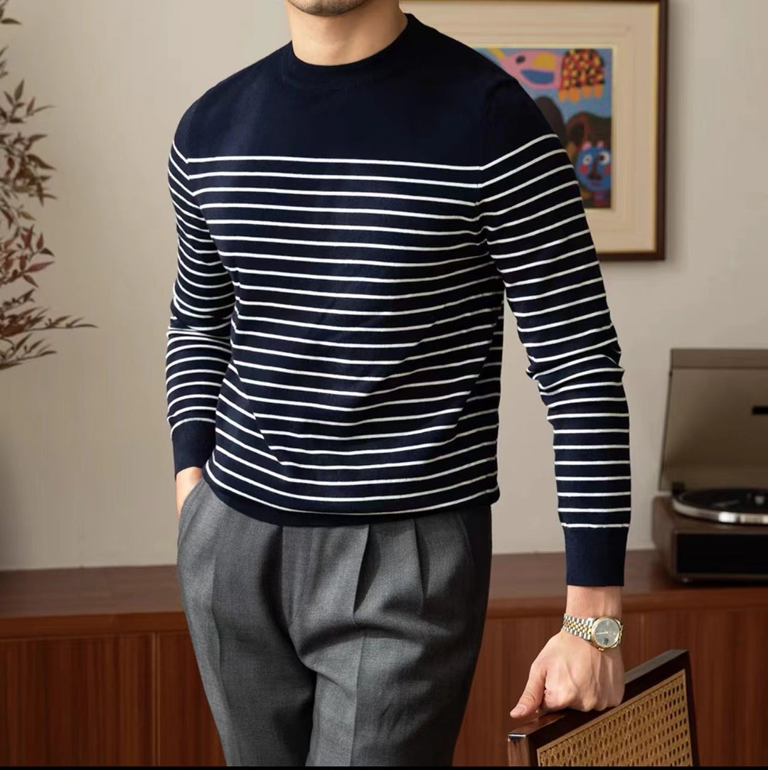 Business Commute Striped Design Contrast Color Long Sleeves Knitwear