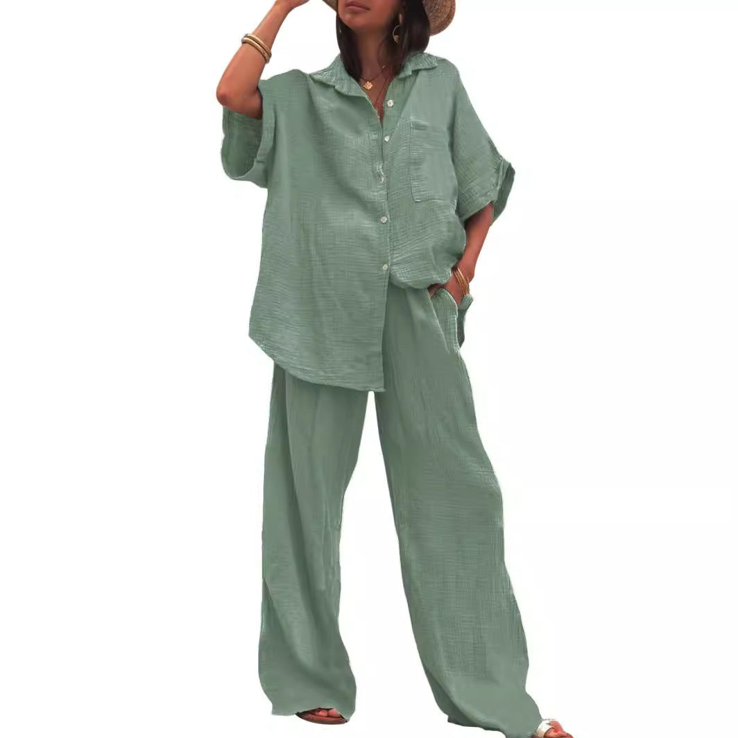 Liza Cotton And Linen Chiffon Suit Short Sleeve Women's Clothing