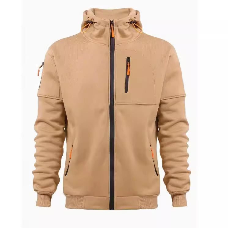 Men's Sweater Hoodie Zipper Multi-pocket Embroidery Badge