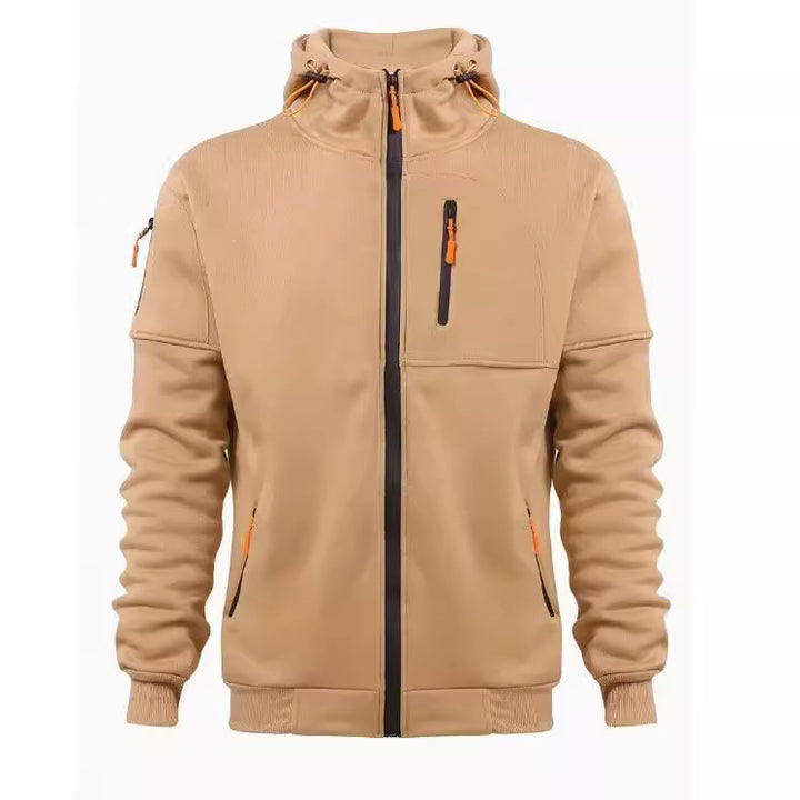 Men's Sweater Hoodie Zipper Multi-pocket Embroidery Badge