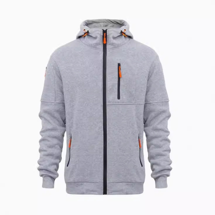 Men's Sweater Hoodie Zipper Multi-pocket Embroidery Badge