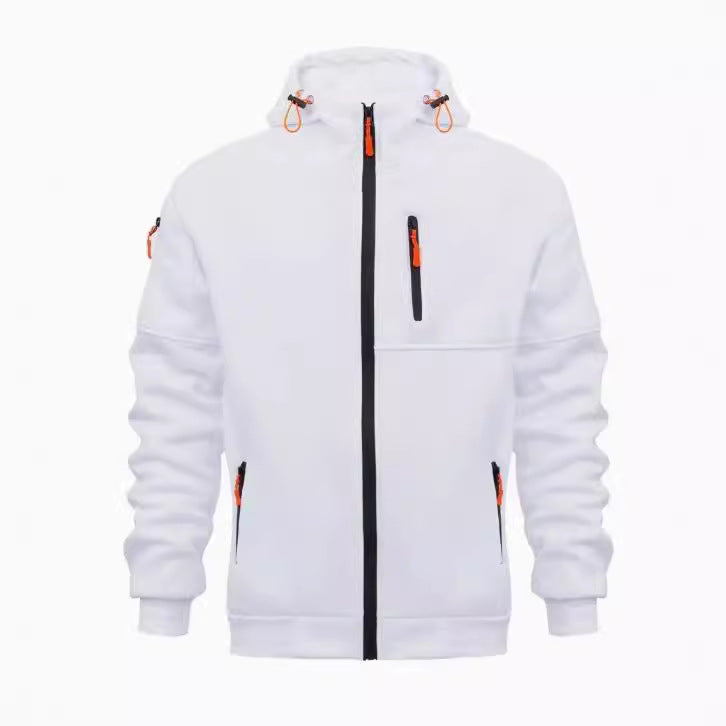 Men's Sweater Hoodie Zipper Multi-pocket Embroidery Badge