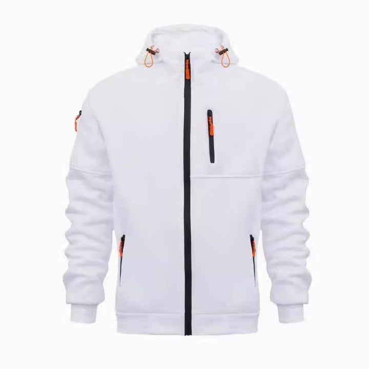 Men's Sweater Hoodie Zipper Multi-pocket Embroidery Badge