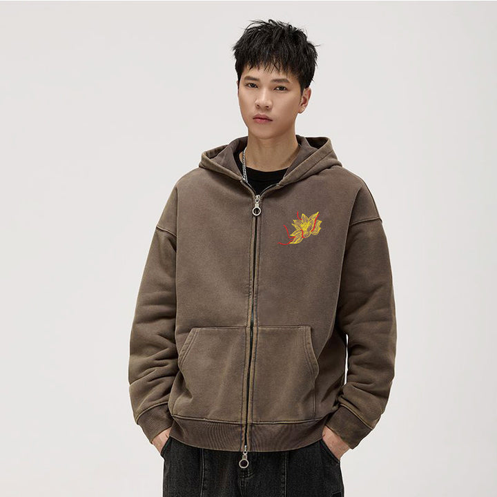 Autumn And Winter Fleece-lined Vintage Chinese Style Embroidered Hoodie