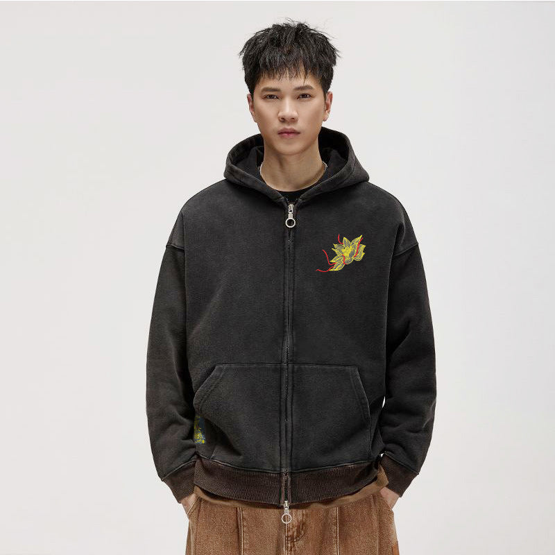 Autumn And Winter Fleece-lined Vintage Chinese Style Embroidered Hoodie