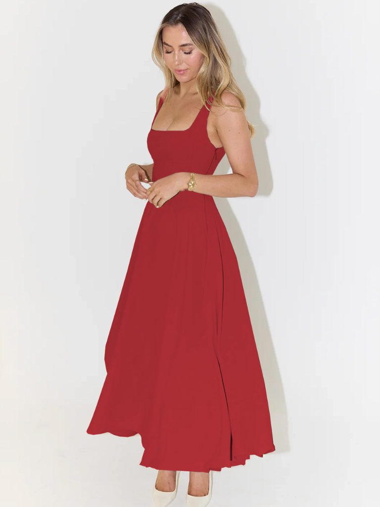 Elegant Red Ruffle Maxi Dress: Flowy, Comfortable, and Stylish for Women
