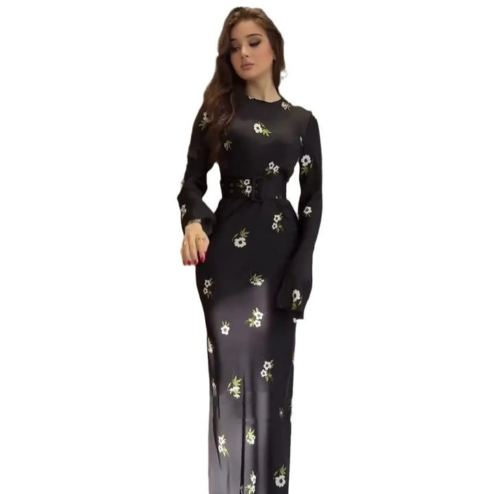 Crew Neck Ice Silk Breathable Flower Print Lady Dress