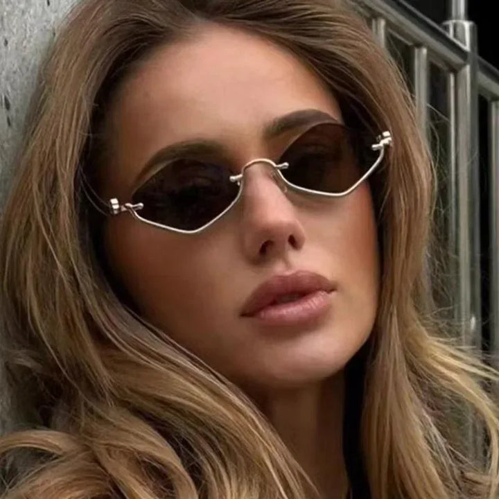 Metal Women Simple Trend Sunglasses Men 2025 New Half Frame Diamond Shaped Sunglasses Dopamine Small Frame Outdoor Sunglasses