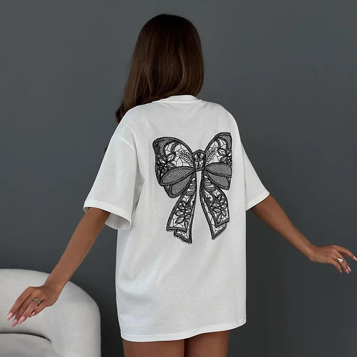 Casual Versatile Bow Short-Sleeved T-shirt For Women