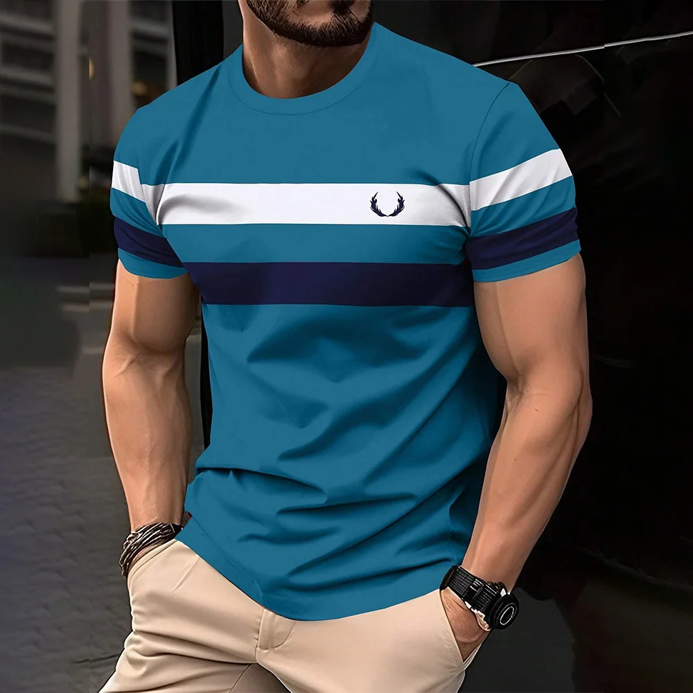 Simple Casual Striped Print T-Shirt For Men