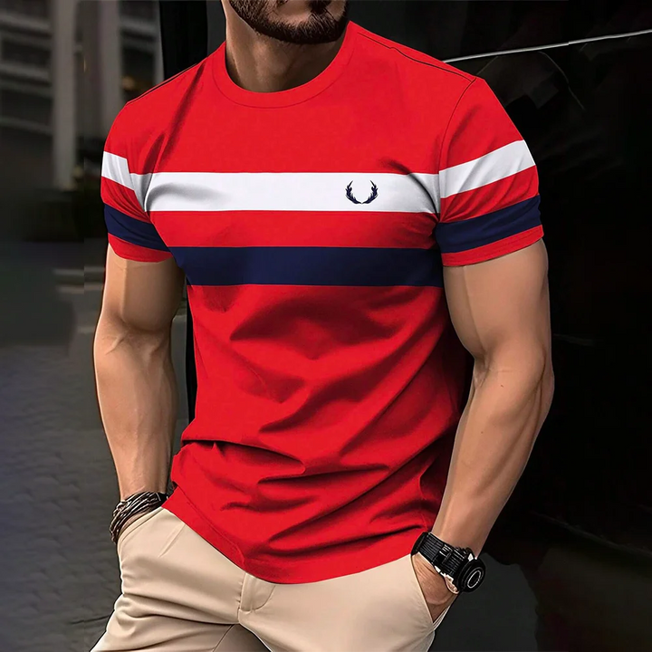 Simple Casual Striped Print T-Shirt For Men