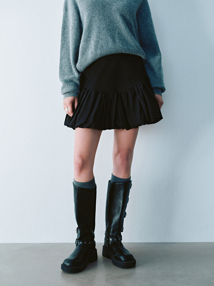 Elastic Waist Mini A-Line Skirt