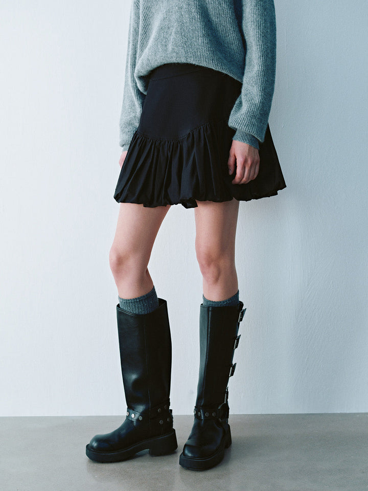 Elastic Waist Mini A-Line Skirt