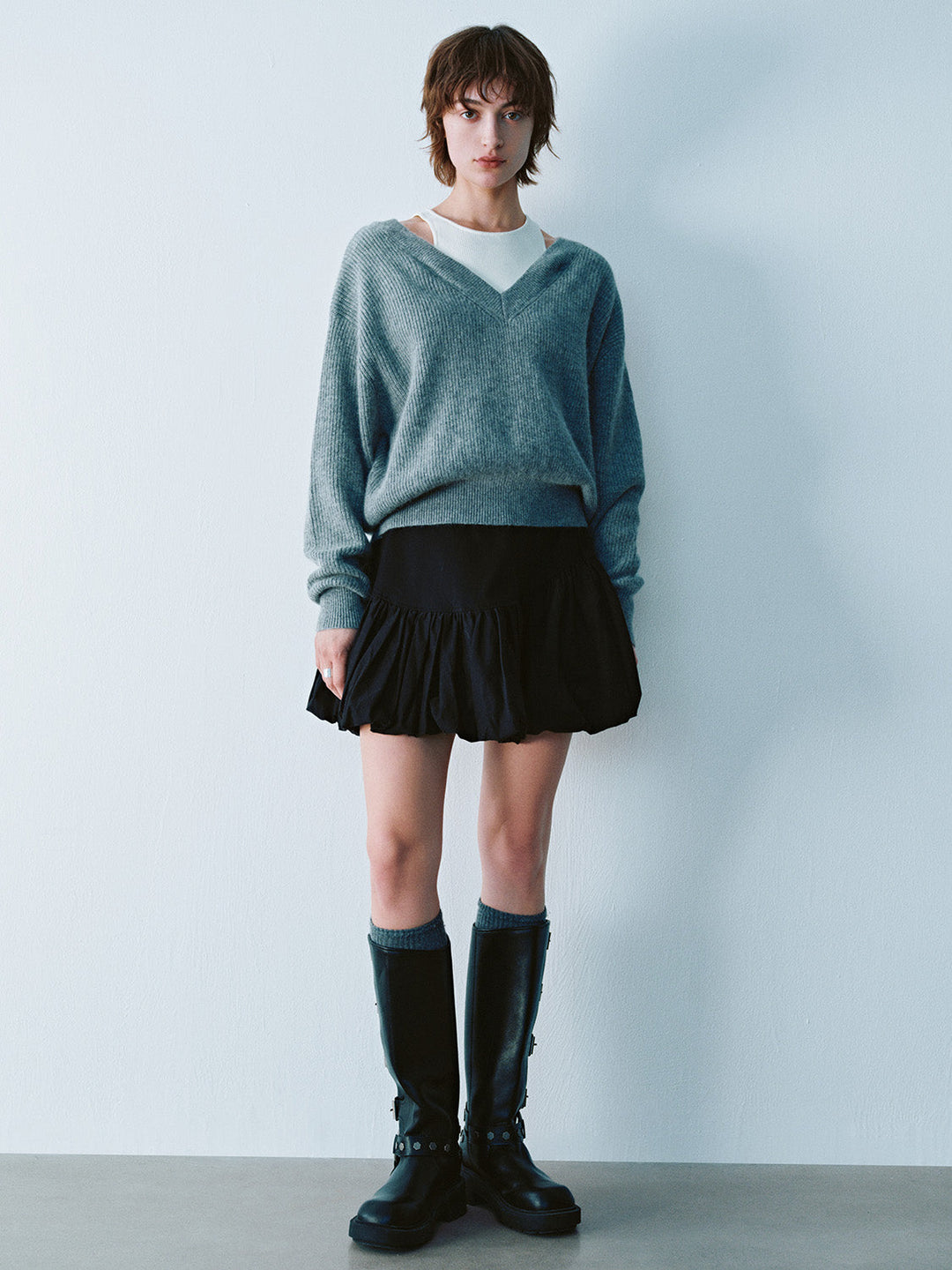 Elastic Waist Mini A-Line Skirt