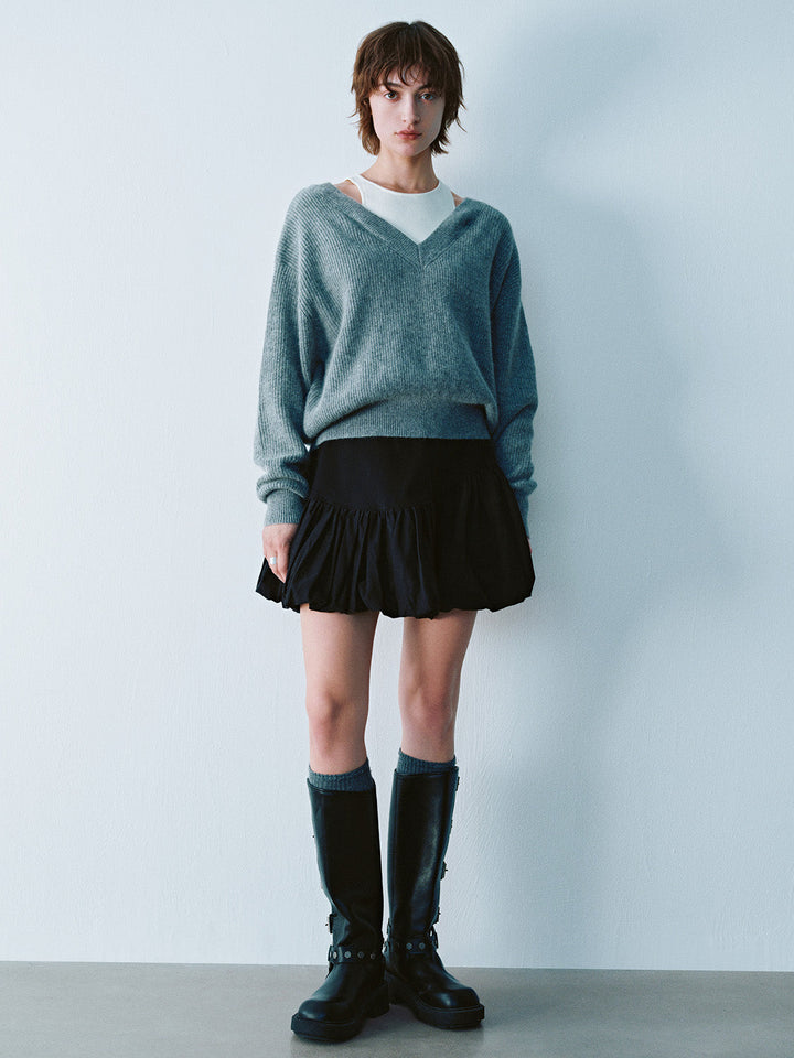 Elastic Waist Mini A-Line Skirt