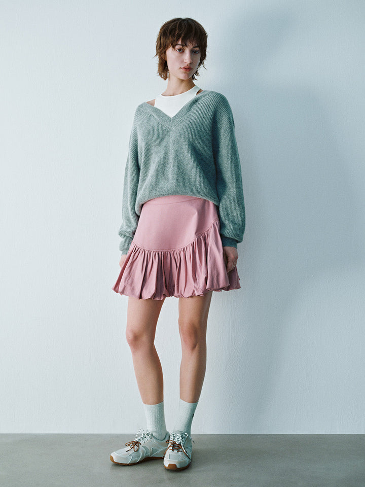 Elastic Waist Mini A-Line Skirt