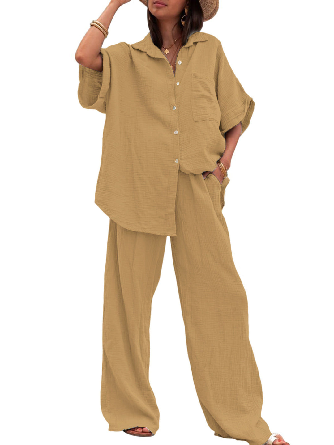 Liza Cotton And Linen Chiffon Suit Short Sleeve Women's Clothing