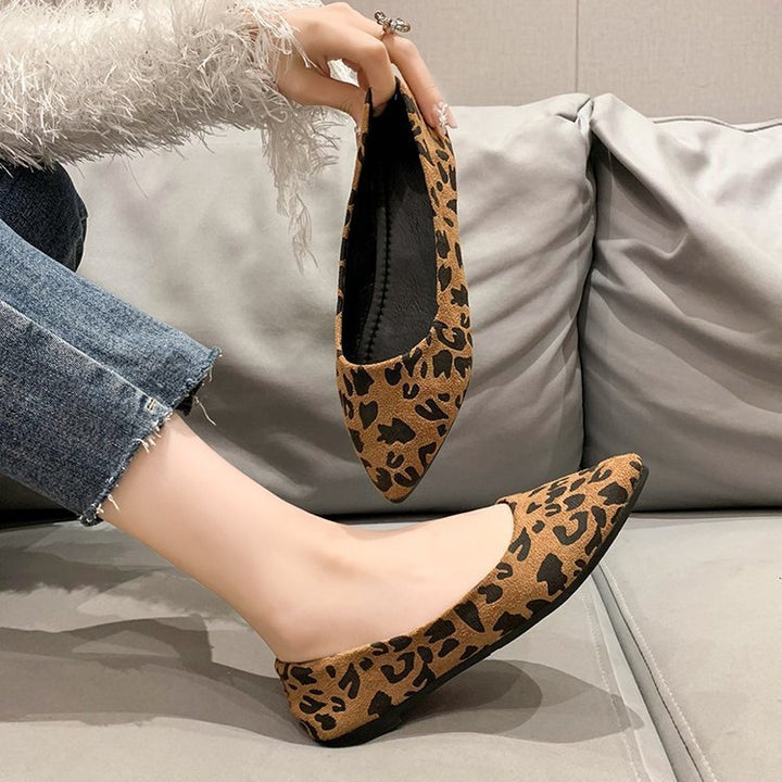 Fashion Flat Pointed Toe Shoes Leopard Print Women Flat Pumps