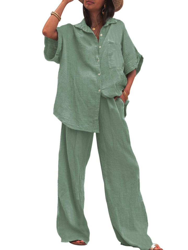 Liza Cotton And Linen Chiffon Suit Short Sleeve Women's Clothing