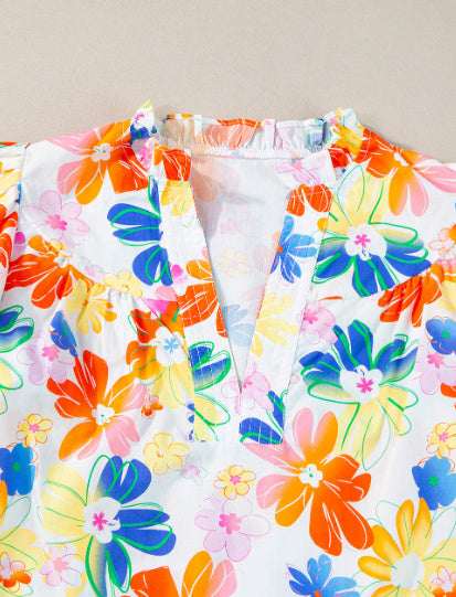 White Floral Bouquet Flutter Top