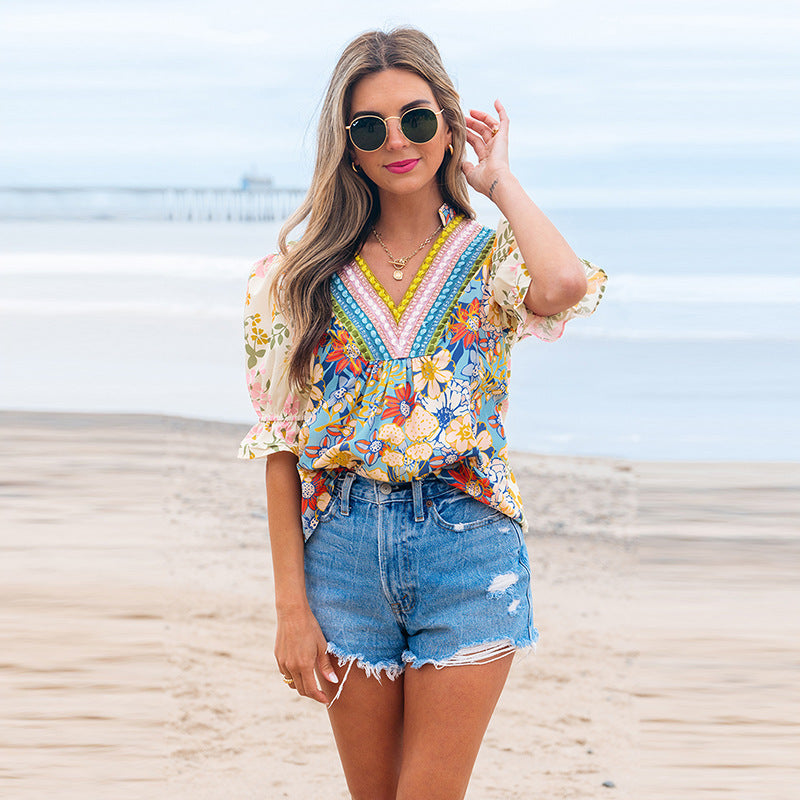 Chiffon Casual All-matching Printed Top For Women