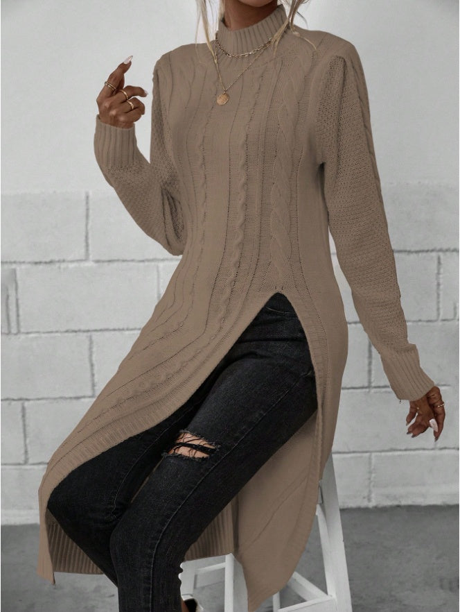 Nesia Women Crew Neck Long Sleeve Split Hem Minimalist Sweater