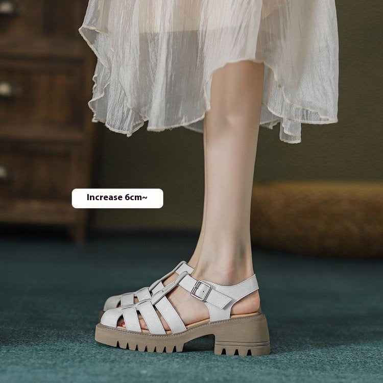 Retro Closed Toe Platform Hollow Sandals Women's Hole Shoes Women