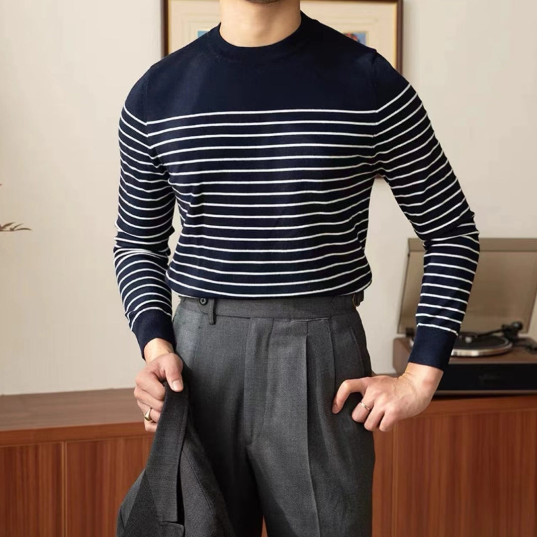 Business Commute Striped Design Contrast Color Long Sleeves Knitwear
