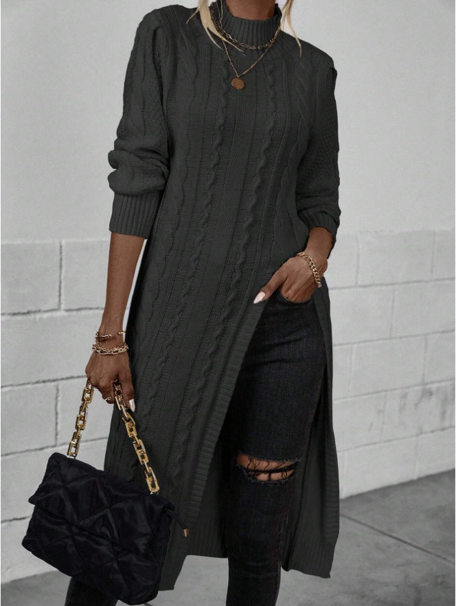 Nesia Women Crew Neck Long Sleeve Split Hem Minimalist Sweater