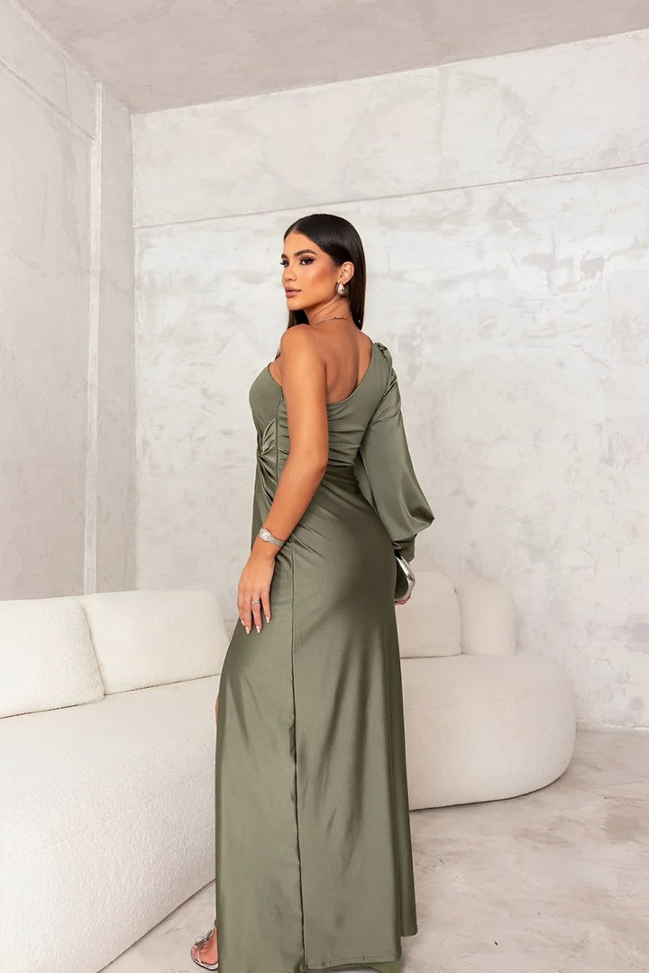VERA – ONE-SHOULDER SATIN EVENING DRESS